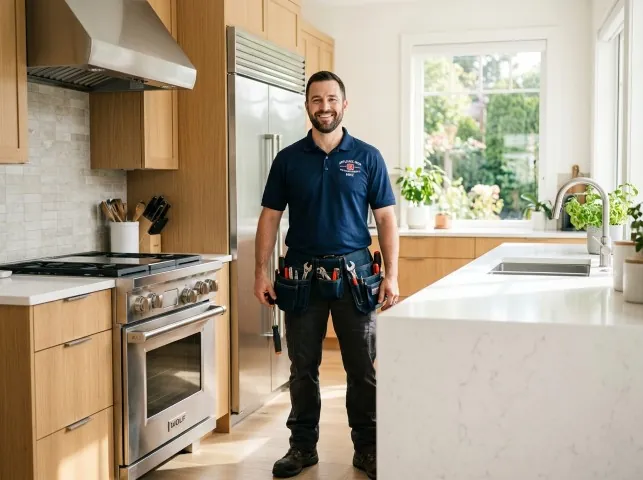 Appliance Repair Hero technician in a Bedminster, PA kitchen after an appliance repair
